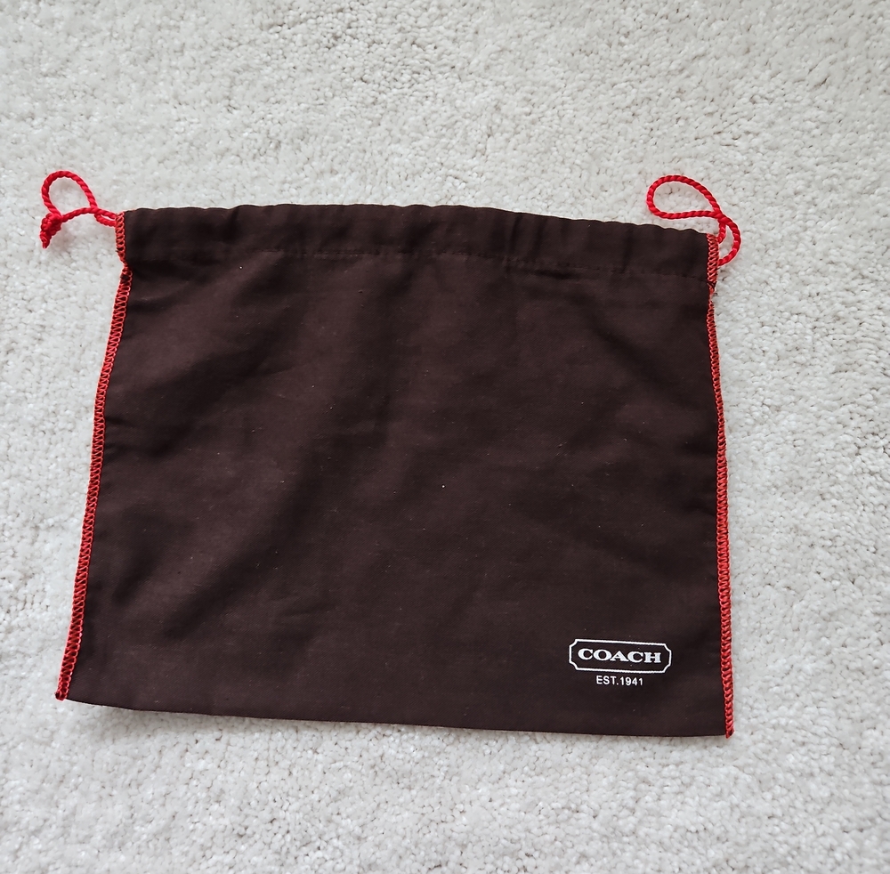COACH Brown Dust Bag with Red Trim and Drawstring For Wallets 12wx9H